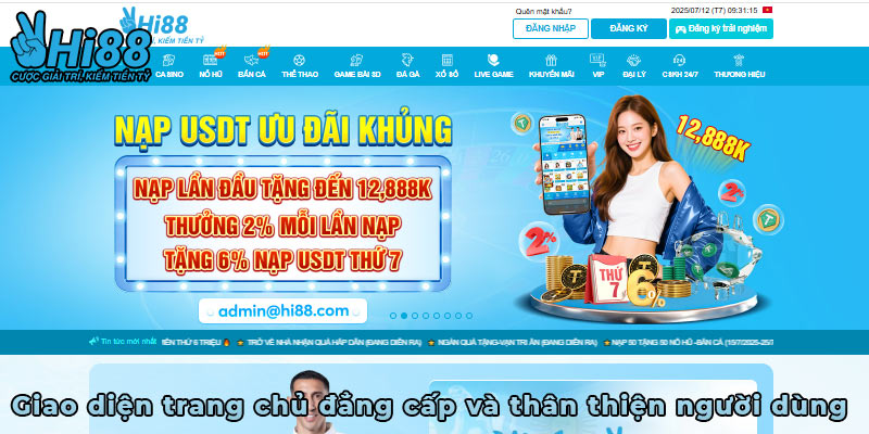 Giao diện trang chủ Hi88 đẳng cấp và thân thiện người dùng